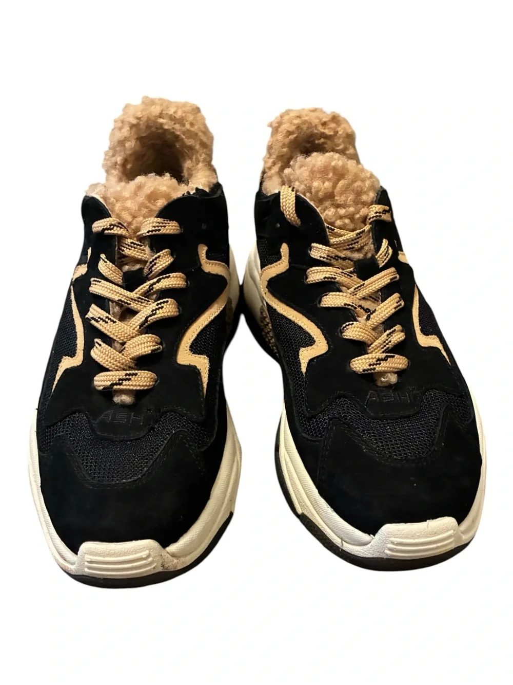 ASH Addict Fur Black Chunky Sneakers Size 38